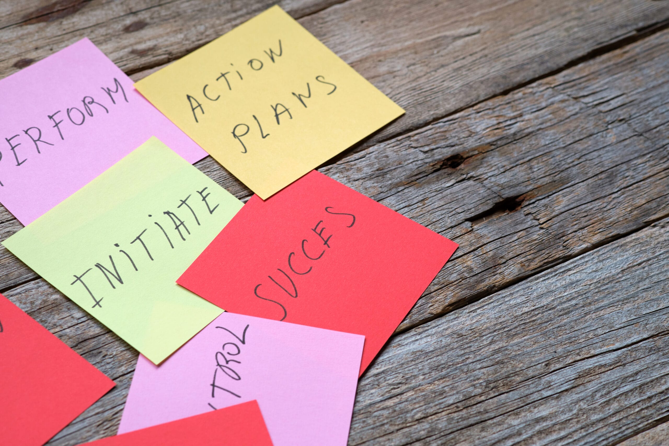 Sticky notes like Action Plans and Initiate illustrate the transition from a borderline personality disorder test to growth This represents proactive ACT based healing for Panther Creek residents